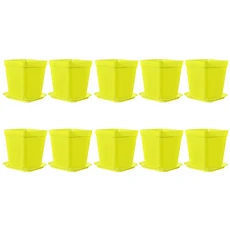 10개/세트 캔디 컬러 7cm 정사각형 미니 화분(트레이 포함) 사무실 데스크탑 식물 재배 용기 정원 묘목장 Z, 02 10PCS Yellow