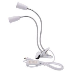 辰旭照明E27夾燈雙管雙頭30cm夾式工作檯燈，萬向蛇管燈座，雙開關，黑色/白色, 白色