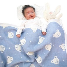 에코베리 유아용 순면 도톰한 거즈 블랭킷 아기 낮잠이불 러브베어, 블루