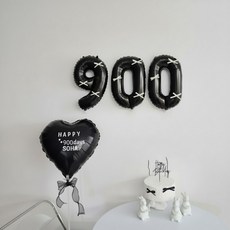 레몬스튜디오 자유레터링 이름스티커 아기셀프촬영소품 리본장식 숫자풍선세트 블랙포토존, 1세트, 900일