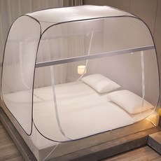 원터치 스퀘어앵글 돔 모기장 미세 방충망 침대 대형 접이식, 그레이