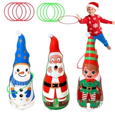 [4] 어린이 및 가족을 위한 크리스마스 게임 선물 크리스마스 공기 주입식 링 던지기 게임 세트 롤리 폴리 산타 눈사람 및 엘프 장난감 사무실 파티 선물 용품 스타킹 스, - 및 가족을 위한 크리스마스 게임 선물, 크리스마스