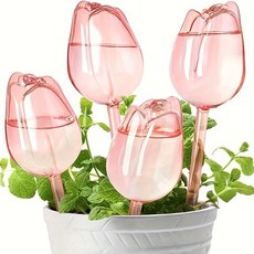 실내 및 실외 식물 자동 식물 드리퍼 및 자동 급수 한 핑크 튤립 식물 급수, 8pcs