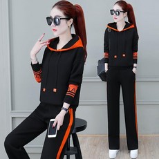 COSYEVNO 여성 트레이닝 세트 슬림핏 패션 가을 후드 티셔츠+와이드 팬츠 캐주얼 투피스