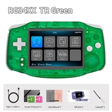 ANBERNIC RG34XX 레트로 휴대용 게임 콘솔 34인치 IPS Linux 64비트 3500mAh 비디오 플레이어 스트리밍 WIF, 03 128G 8422Games, 02 TR Green