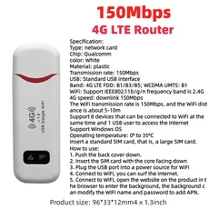 USB 동글 모바일 광대역 4G LTE 무선 150Mbps 모뎀 스틱 심 카드 라우터 가정 사무실 와이파이 어댑터, 03 white red