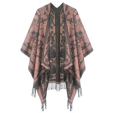 Urban CoCo 여성용 프린트 태슬 오픈 프런트 판초 케이프 랩 숄 시리즈 12-블랙 One Size 142283, 시리즈 18-핑크