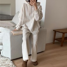 Bori 內刷毛連帽上衣 + 寬鬆長褲 大尺碼孕婦裝套裝 a979