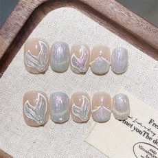 夢幻人魚純手工美甲穿戴甲, 1個, BNP163短方-S碼(實品拍攝)