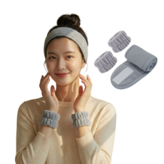 카이로스 클리어 헤어밴드+손목밴드 세트, 1세트, 그레이