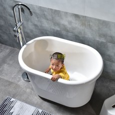 箭澤小戶型迷你小型老人兒童傢用亞剋力浴缸加深泡澡保溫成人浴盆, 浴缸+落地龍頭,≈1.4m, 1個