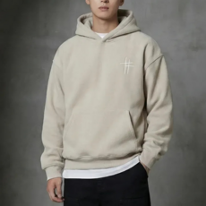 MHJINA 겨울 두꺼운 자수 크로스 마크 스웨이드 기모 오버핏 후드티 맨투맨