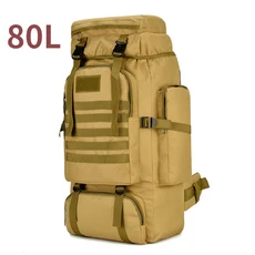 80L/100L 등산 가방 등산 가방 전술 배낭 대형 배낭 야외 하이킹 캠핑 여행 가방, 80L (Khaki)