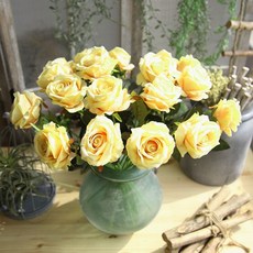 장미가든 벨벳 장미 옐로우 조화 인조플라워 장식, 1개, 상세페이지 참조