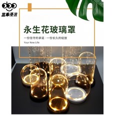 永生花玻璃罩 發光玻璃罩 玻璃展示罩 乾燥花擺件帶燈底, 球形10+原木平底燈