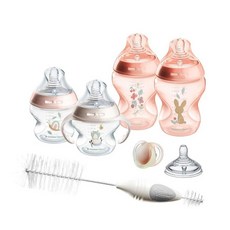 Tommee Tippee Natural Start 8피스 BPA 프리 병 세트 141.7g(5온스) 2개 및 265.1g(9온스) 병 2개 미디엄 플로우 젖꼭지 1개 0-, Pink-Clear