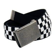 [관부가세포함] Build A Belt 남성용 앤틱 실버 플립탑 1.25인치 폭 버클 웹 벨트, Checkered, Adult Medium