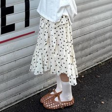 無品牌 春夏季 波點 休閒裙, 1個, 米白波點丨重工丨中裙 半鬆緊腰,S 建議78-88斤