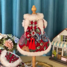 【格森】狗狗過年喜慶 秋冬加絨加厚 小型犬馬爾濟斯中國風, 精緻唐裝,XS背長19建議2斤, 1個