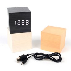 LED 우드 큐브 탁상시계 전자시계 우드탁상시계 탁상시계 인테리어시계 LED탁상시계 LED시계, 검정