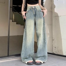해피유통 여성용 와이드 청바지 스트 워싱 데님 루즈핏 오버사이즈 스트리트 패션 스프링 가을