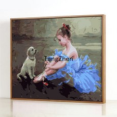 【TangZhen】유화그리기 유화그리기세트 diy 수제 채색 디지털 유화 발레 무용 커플 디지털 색칠 손그림 압축 풀기 거실 장식 40*50, 친밀히 기다리다, 60x75 두께 내곽선 더블 페인트 펜 + 콤보 외곽, 1개