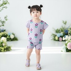 몽실이 썸머 플라워 여아상하복 캡소매 유아 아기 여름 실내 실외 어린이집 등원룩 반팔 상하세트