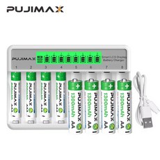 PUJIMAX AA AAA 1.2V Ni-MH 8슬롯 충전지 건전지 급속충전기 과충전방지 LCD표시 화이트 케이스 충전기, 1개