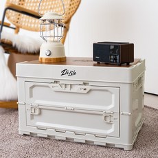 IT'S LIFE 多功能露營折疊收納箱 60L, 白色 胡桃木色