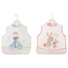라코 유아용 식사용 방수 조끼형 턱받이 2종 세트 36 x 44 cm, 1세트, 토끼, 고양이