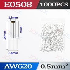 E1008 페룰 E1508 관형 E4009 전기 단자 1000PCS E2508 E6012 E7508 절연 E0508 커넥터 케이블 와이어, E0508 1000PCS