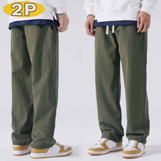1+1 남성 캐주얼룩 일자 와이드 팬츠 데일리 밴딩 슬랙스 긴바지 봄가을