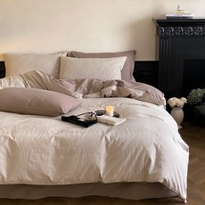 100s 精梳磨毛四件套 秋冬長絨棉被套 高級感床上用品, 磨毛款月島彌生--可可棕,1.2m三件套被套150*200cm