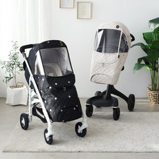 맘네스트 자수 방한 유모차커버 디럭스 절충형 유모차 커버, 베이지_코랫, 1개