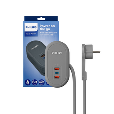 필립스 파워트래블 고용량 멀티탭 USB C타입 A타입 납작플러그 여행용, 그레이 CHP4110G, 1개, 1.5m