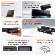 탑톤 팜 게이밍 미니 PC AMD 라이젠 3 5300U ES 7 4700U 2M2 슬롯 2DDR4 휴대용 사무용 데스크탑 윈도우 11, 01 Ryzen 3 5300U ES, 03 16GB DDR4 1TB NVMe
