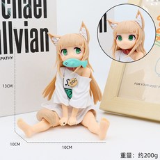 初音未來動漫手辦模型，拉姆蕾姆二次元美少女，精緻桌面車載擺件, 1個, 坐姿黃豆粉貓娘（袋裝）