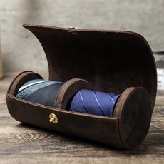 復古瘋馬牛皮領帶收納盒 咖啡色頭層牛皮 磁吸開合 內裏絨面