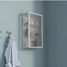 수납장 모루유리 욕실 수건장 상부장 벽걸이 3단, 1개, 화이트 왼쪽문 35x15x60