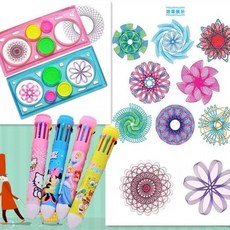 萬花尺 DIY 尺 美術 畫畫尺 魔幻尺 雪花尺 齒輪尺 繪畫 兒童 文具 兒童百變萬花尺, 8套萬花尺+10色筆 8支, 1個