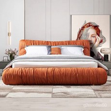 baxter 意式極簡跑車磨砂絨布床 輕奢風現代主臥大床 臥軟包雙人床, 【磨砂絨布床+乳膠椰棕床墊+2櫃】,1800mm*2000mm框架結構