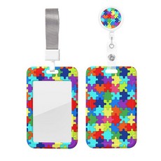 EOBKLAX 다채로운 퍼즐 피스 ID 배지 홀더 분리형 랜야드 포함 자폐증 인식 배지 릴 배지 클립 접이식 가능 ID 카드 홀더 키 체인 이름 배지 클립 간호사 교사, 다채로운 퍼즐 조각, 1개