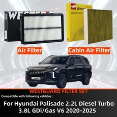 현대 팰리세이드 2.2L 3.8L 가솔린 2020-2025 WESTGUARD 필터 세트 캐빈 & 에어 필터 28113A9200 A9100 971, 03 3.8L V6 Gas 2020-