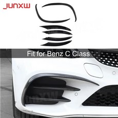 벤츠 C 클래스 W205 C205 스포츠 19-22 ABS 프론트 범퍼 안개등 핀 스플리터 6개 세트 카본룩 블랙 호환, ABS 카본 룩