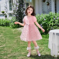 兒童網紗拼接連衣裙 夏季女童愛莎公主裙
