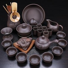 旅行隨身功夫茶具組：原礦紫砂便攜茶壺茶杯套裝，居家旅行送禮佳品, 22頭原礦紫砂側把+茶洗茶道茶寵, 1個