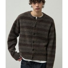 알리스 ALYSS 헤어리 스트라이프 크롭 니트 가디건 브라운