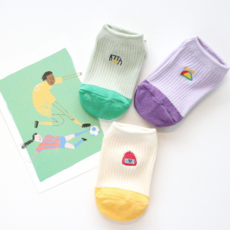 여름 발목 골지 자수 아동 주니어 양말 플레이타임 3종