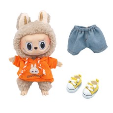 엘리붐 라부부 인형옷 운동화 후드티 청바지 꾸미기 3종 세트, 오렌지+옐로우스니커즈, 1개