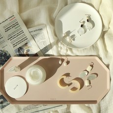 팔각 옥타곤 가죽 트레이 책상 정리 악세사리 데스트테리어 수납 정리함, 라이트 그레이